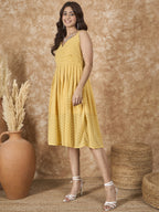 InWeave Yellow Georgette Sweetheart Dress - Distacart