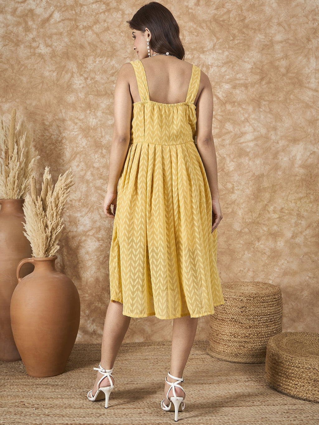 InWeave Yellow Georgette Sweetheart Dress - Distacart