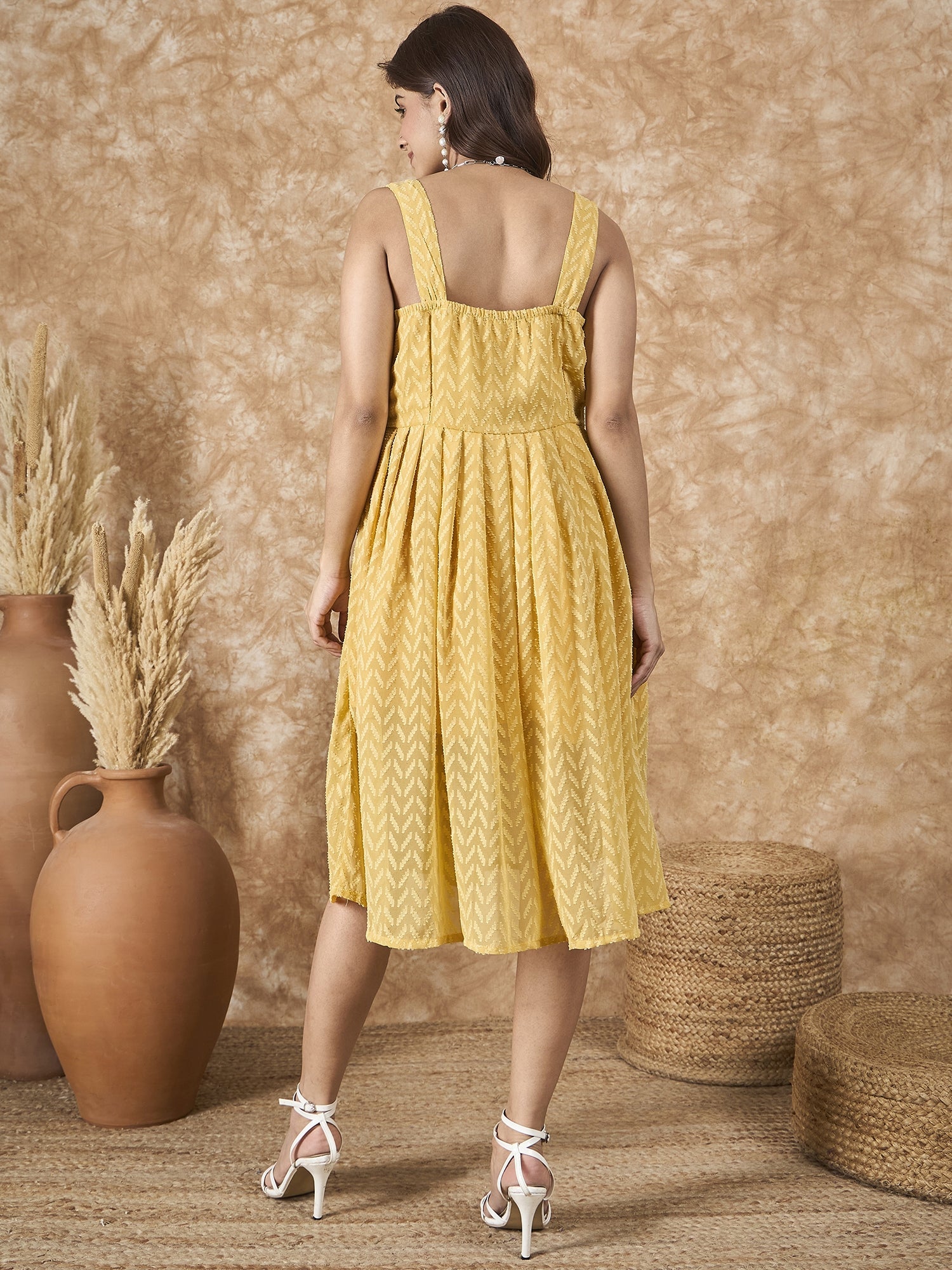 InWeave Yellow Georgette Sweetheart Dress - Distacart