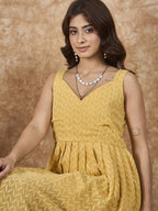 InWeave Yellow Georgette Sweetheart Dress - Distacart