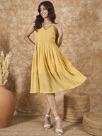 InWeave Yellow Georgette Sweetheart Dress - Distacart