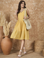 InWeave Yellow Georgette Sweetheart Dress - Distacart