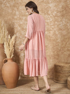 InWeave Peach Georgette R Neck Dress - Distacart