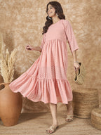InWeave Peach Georgette R Neck Dress - Distacart