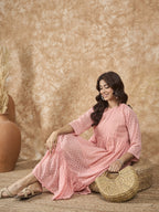 InWeave Peach Georgette R Neck Dress - Distacart