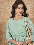 InWeave Mint Green Georgette R Neck Dress - Distacart