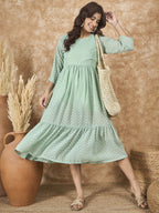 InWeave Mint Green Georgette R Neck Dress - Distacart