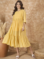 InWeave Yellow Georgette R Neck Dress - Distacart
