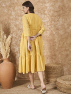 InWeave Yellow Georgette R Neck Dress - Distacart
