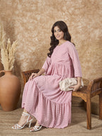 InWeave Light Pink Georgette R Neck Dress - Distacart