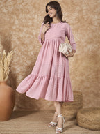 InWeave Light Pink Georgette R Neck Dress - Distacart