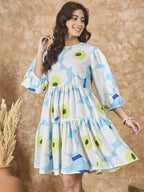 InWeave Sky Blue Big Print Short Dress - Distacart