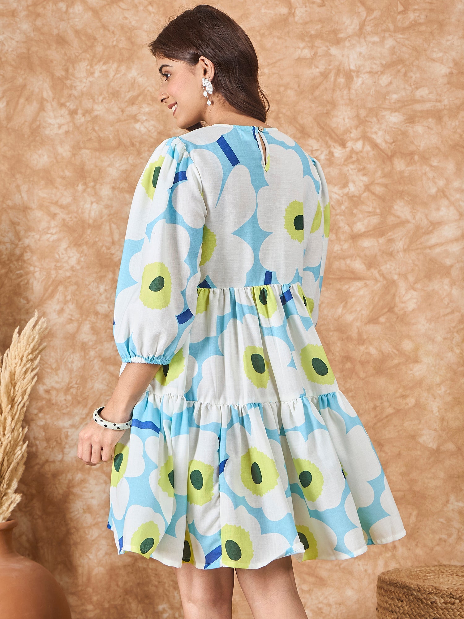 InWeave Sky Blue Big Print Short Dress - Distacart