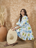 InWeave Sky Blue Big Print Short Dress - Distacart