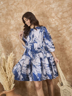 InWeave Navy White Tie Dye Short Dress - Distacart