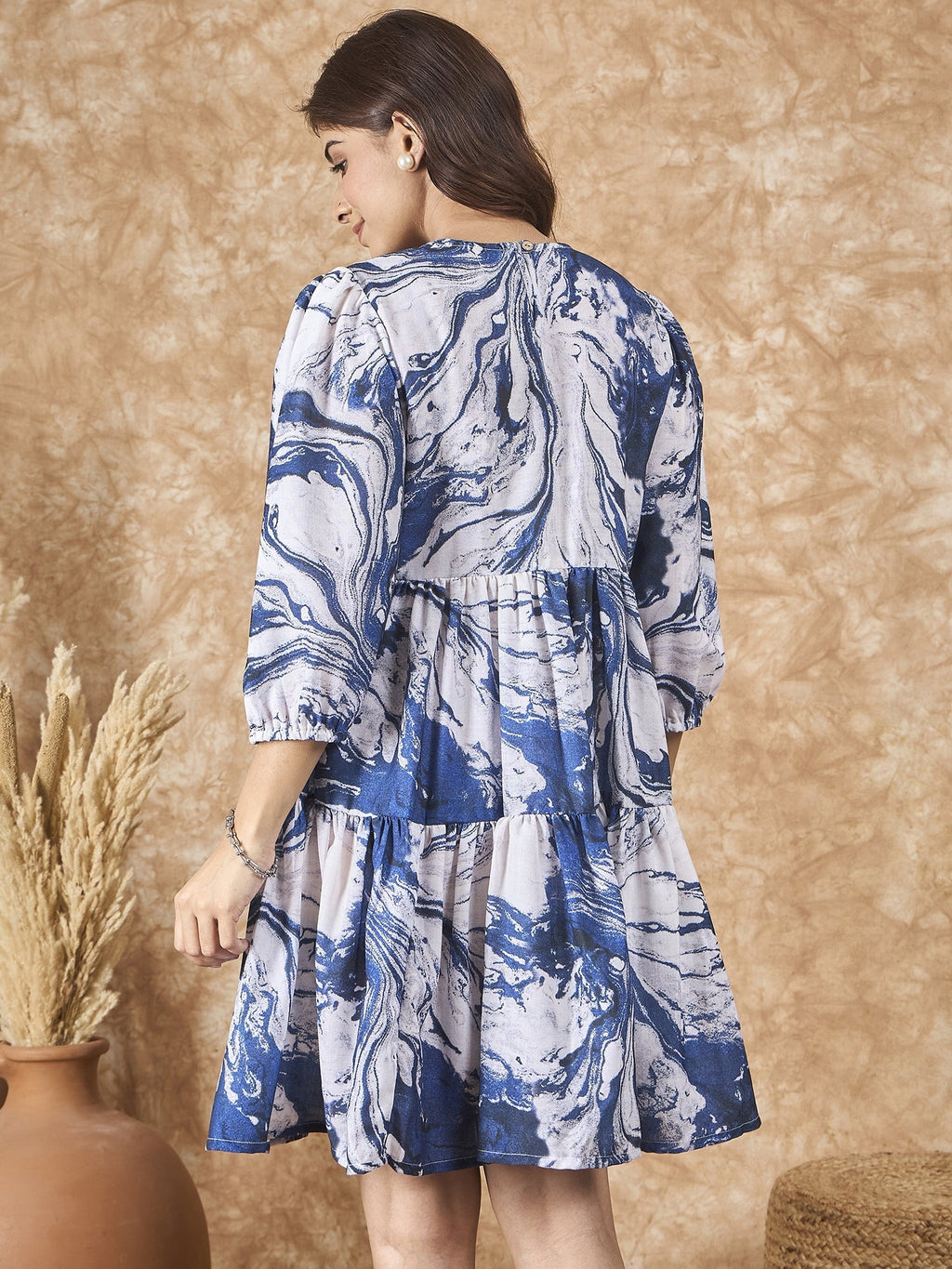InWeave Navy White Tie Dye Short Dress - Distacart