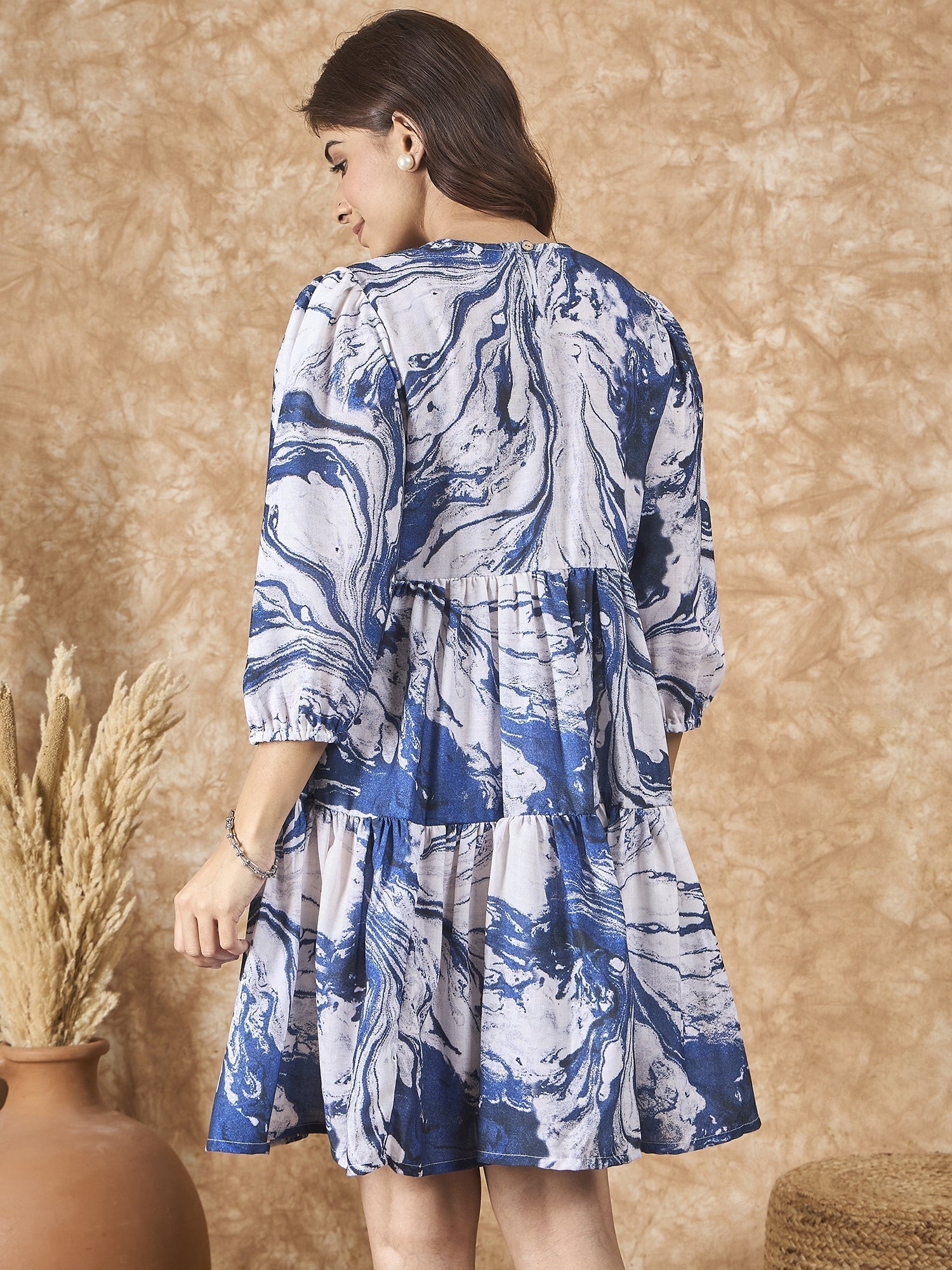 InWeave Navy White Tie Dye Short Dress - Distacart