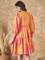 InWeave Peach Orange Print Short Dress - Distacart