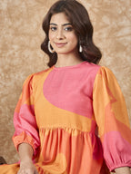 InWeave Peach Orange Print Short Dress - Distacart