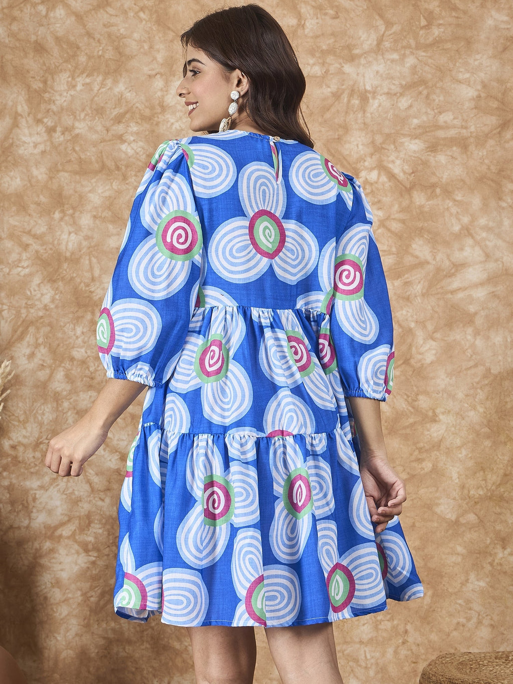 InWeave Blue White Flower Short Dress - Distacart