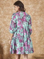 InWeave Green Purple Print Short Dress - Distacart