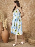 InWeave Sky Blue Big Print Sweetheart Dress - Distacart