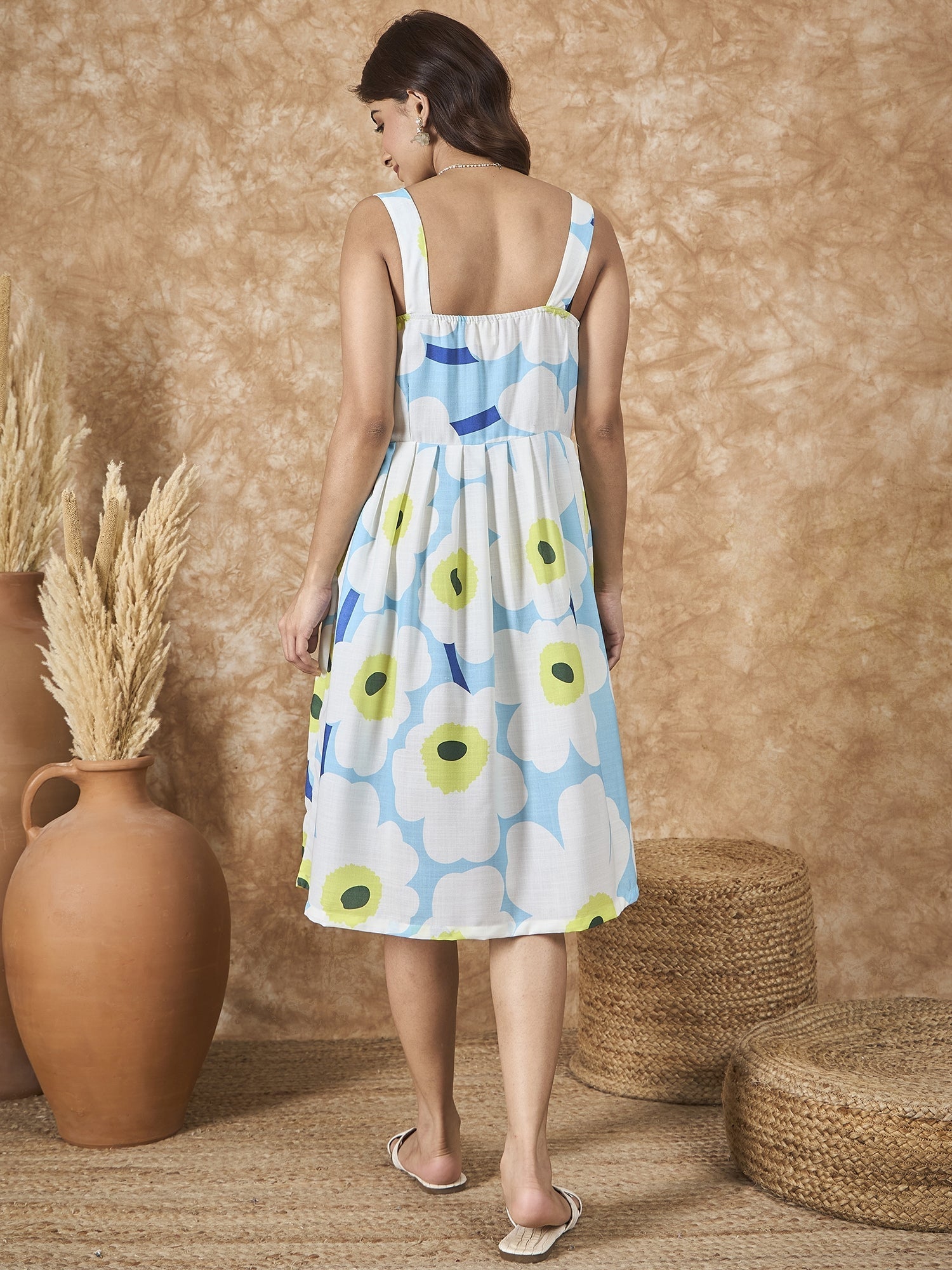 InWeave Sky Blue Big Print Sweetheart Dress - Distacart