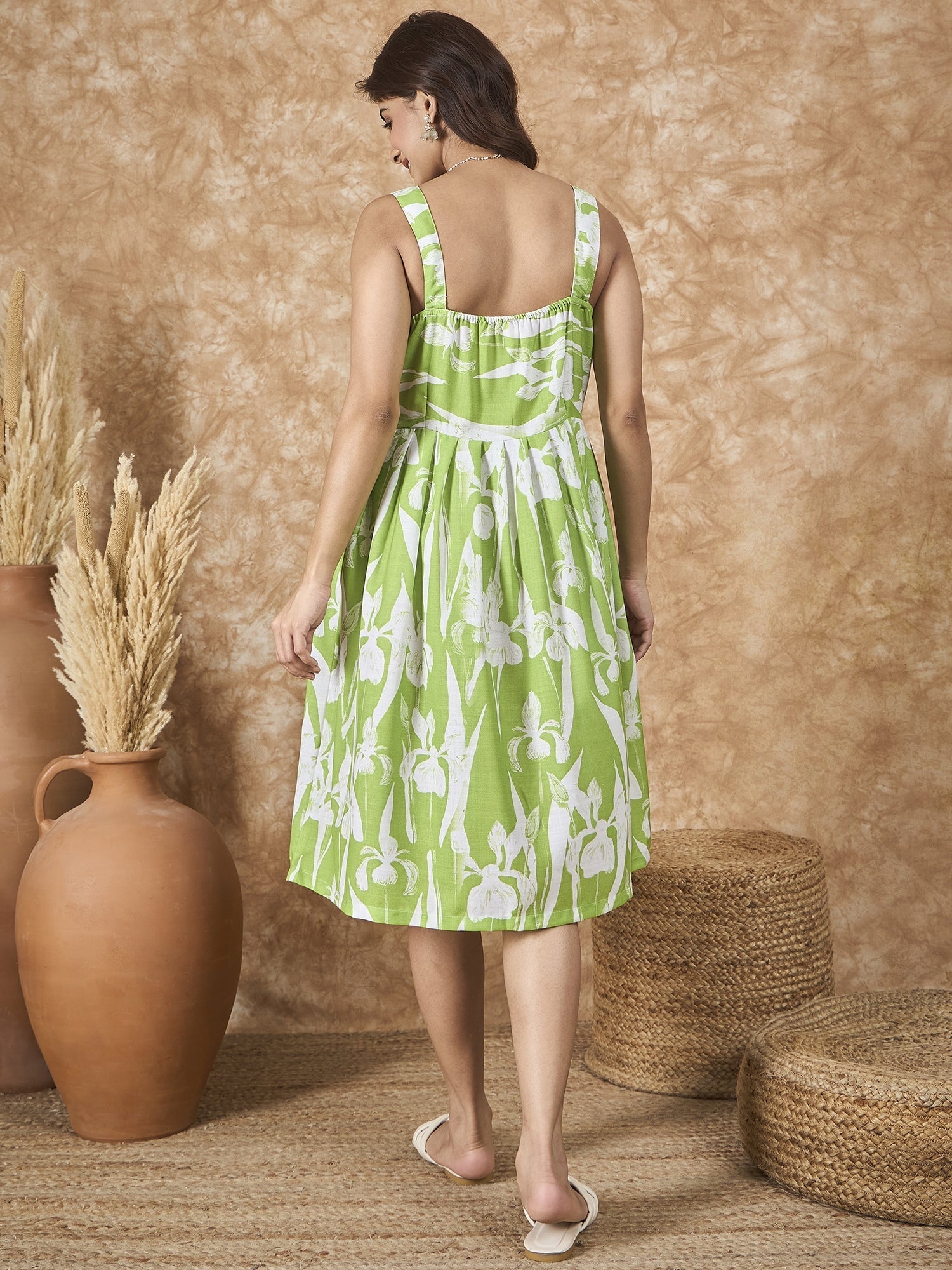 InWeave Apple Green White Sweetheart Dress - Distacart