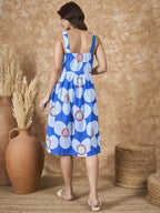 InWeave Blue White Flower Sweetheart Dress - Distacart