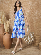 InWeave Blue White Flower Sweetheart Dress - Distacart