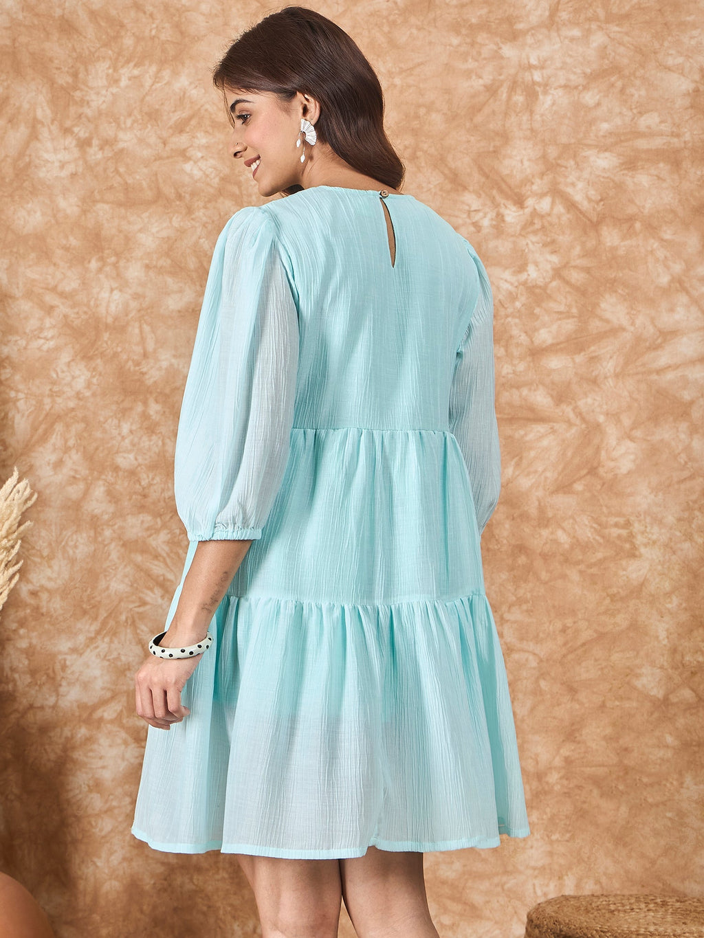 InWeave Sky Blue Chiffon Short Dress - Distacart
