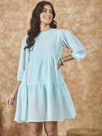 InWeave Sky Blue Chiffon Short Dress - Distacart