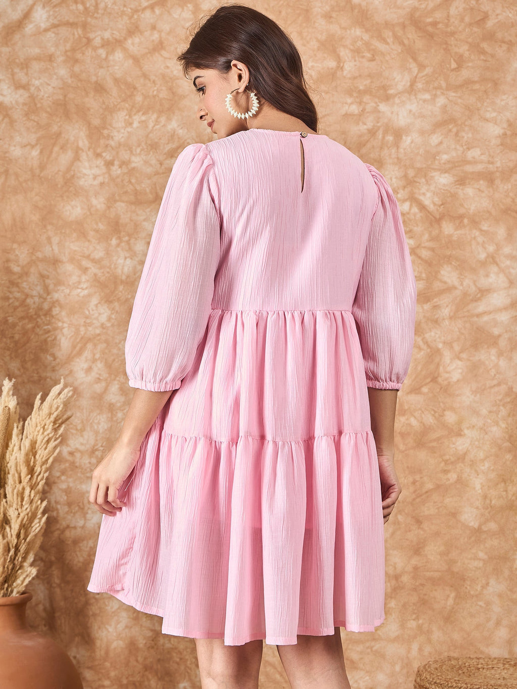 InWeave Pink Chiffon Short Dress - Distacart