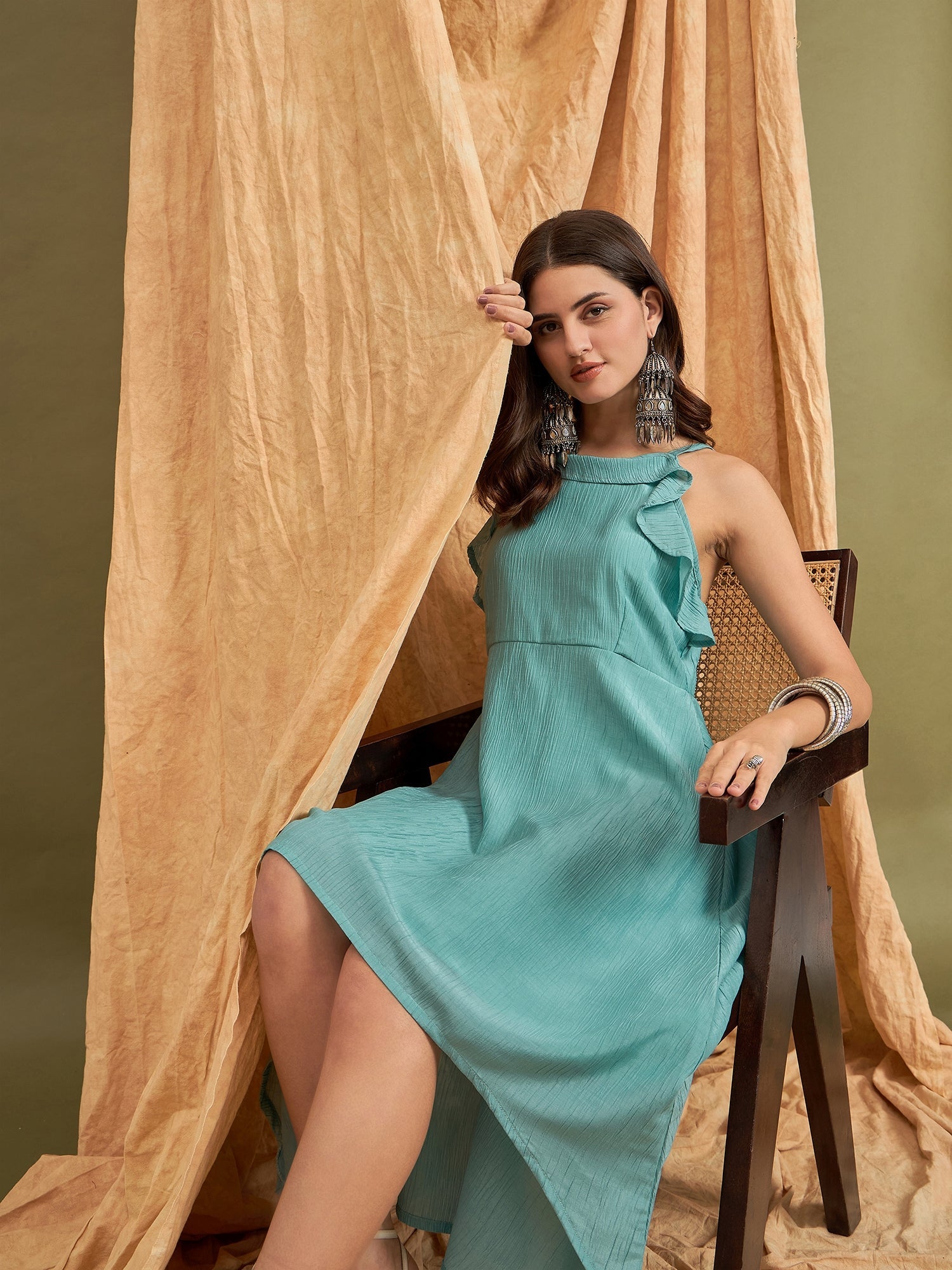 InWeave Cadet Blue Chiffon Frill Dress - Distacart