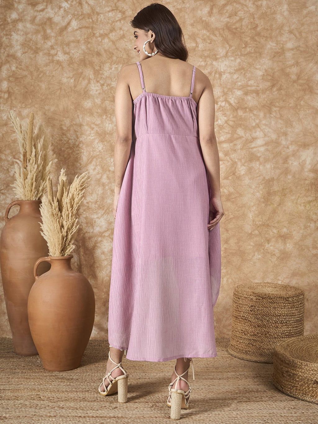 InWeave Mulberry Pink Chiffon Frill Dress - Distacart