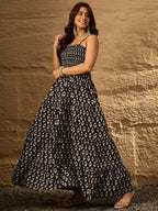 InWeave Black Arrow Ikkat Tiered Dress - Distacart