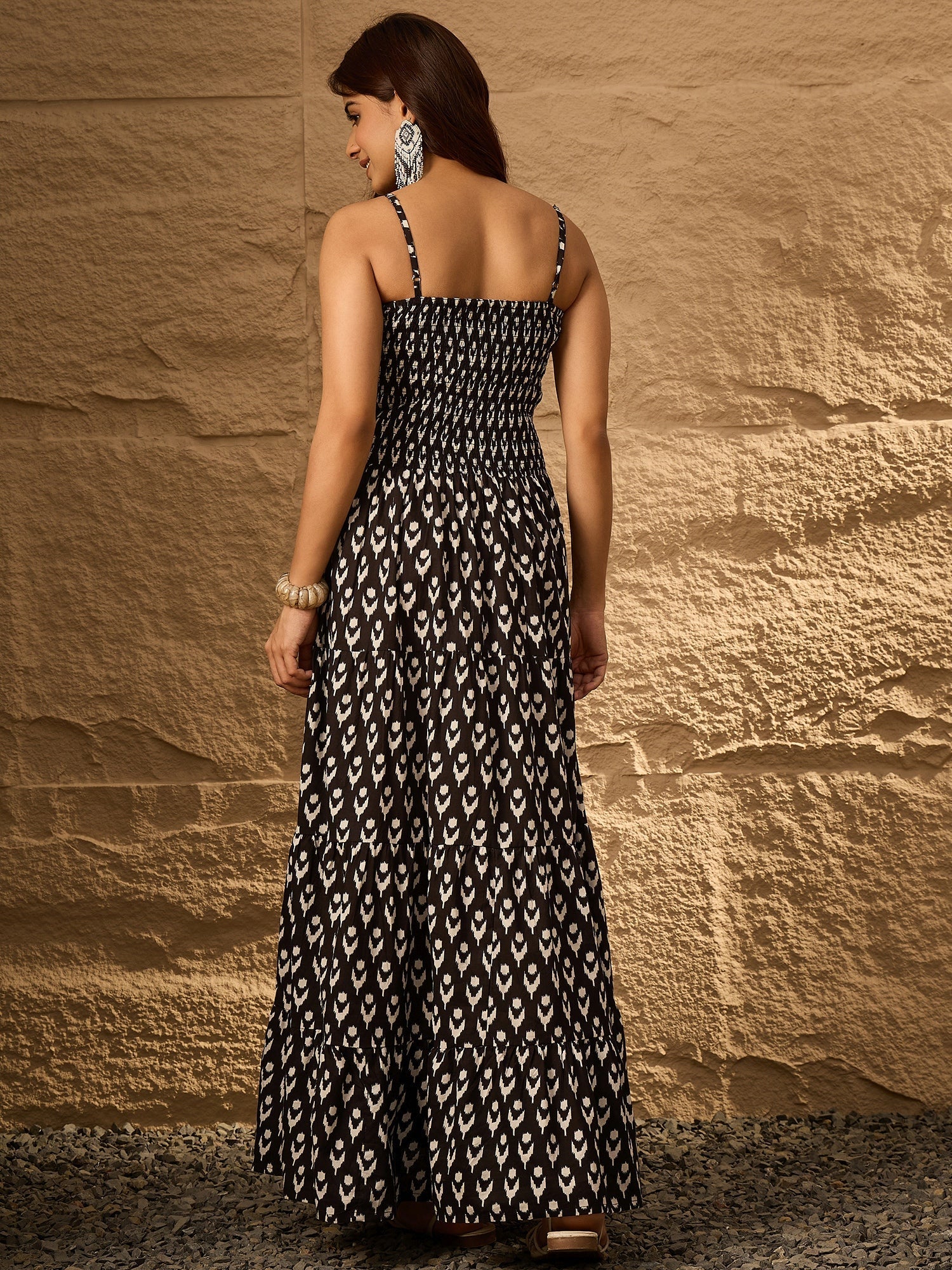 InWeave Black Arrow Ikkat Tiered Dress - Distacart