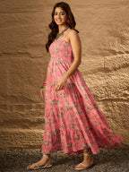 InWeave Peach Floral Print Tiered Dress - Distacart
