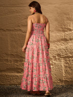 InWeave Peach Floral Print Tiered Dress - Distacart