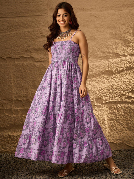 InWeave Lavender Floral Tiered Dress