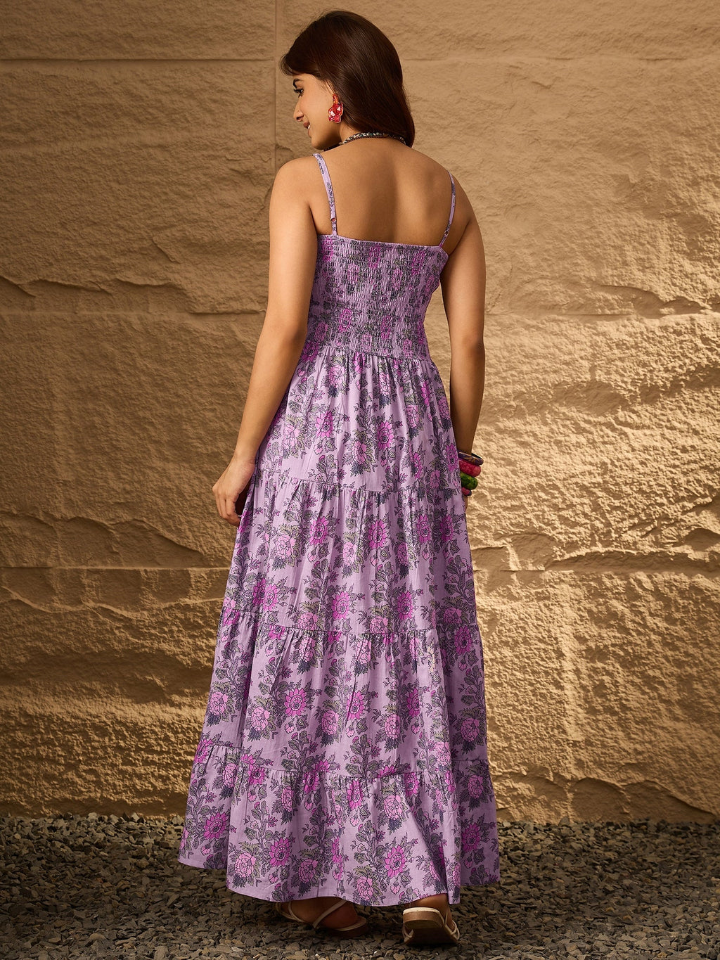 InWeave Lavender Floral Tiered Dress - Distacart
