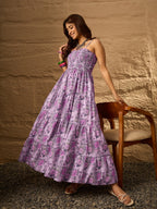InWeave Lavender Floral Tiered Dress - Distacart