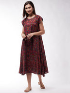 InWeave Abstract A- Line Ikkat Print Dress - Distacart