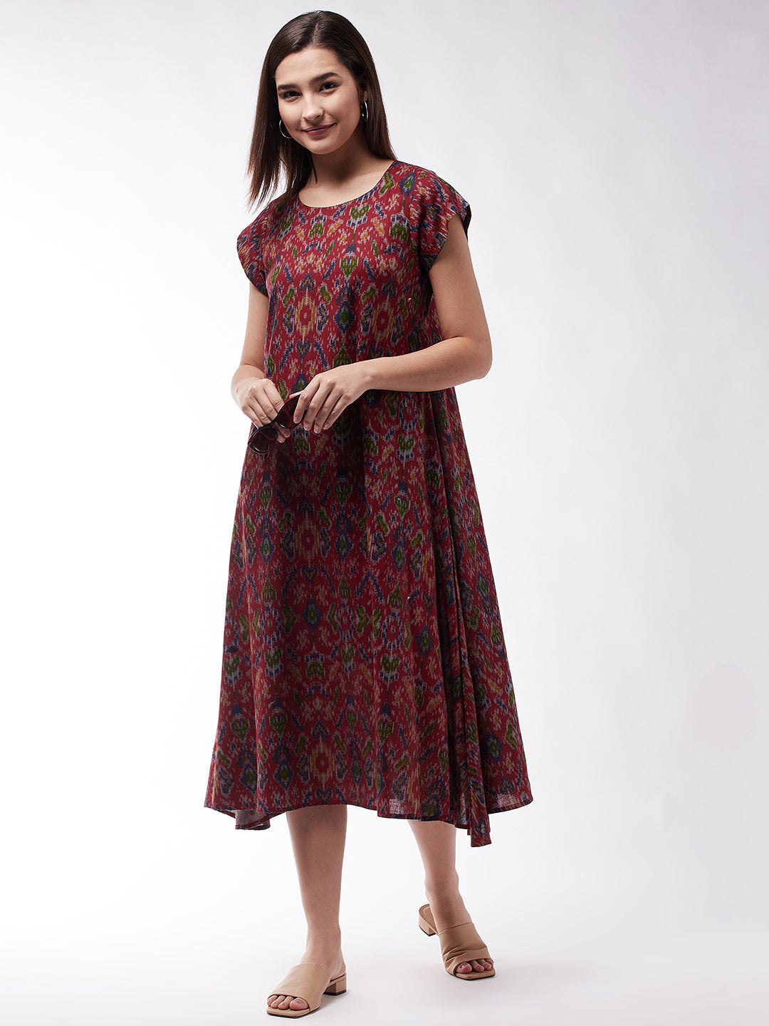 InWeave Abstract A- Line Ikkat Print Dress - Distacart