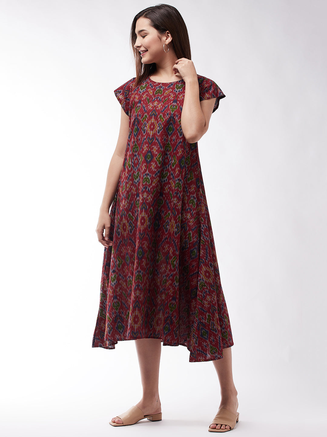 InWeave Abstract A- Line Ikkat Print Dress - Distacart