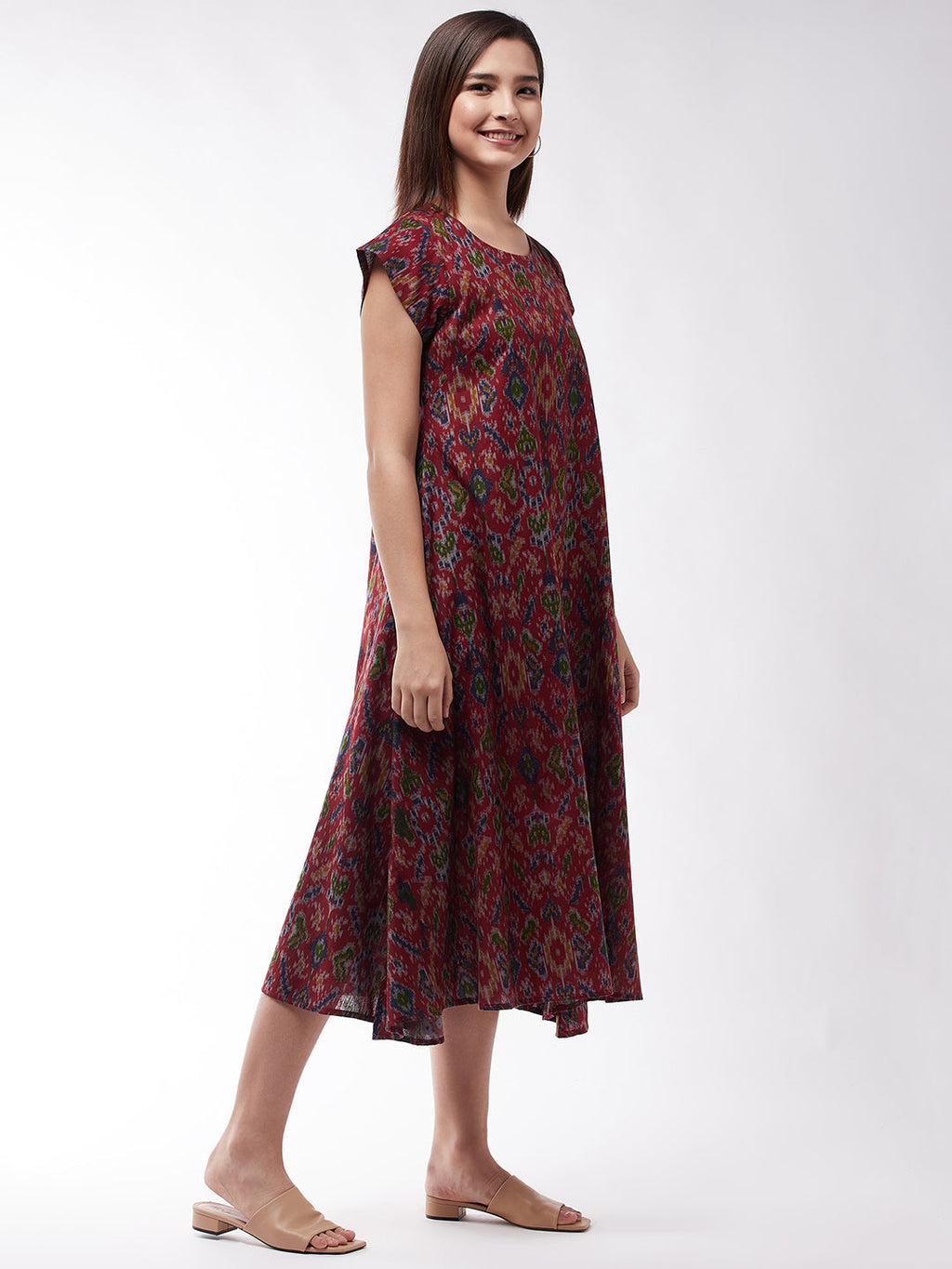 InWeave Abstract A- Line Ikkat Print Dress - Distacart