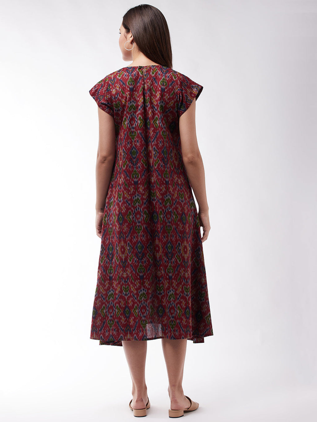 InWeave Abstract A- Line Ikkat Print Dress - Distacart