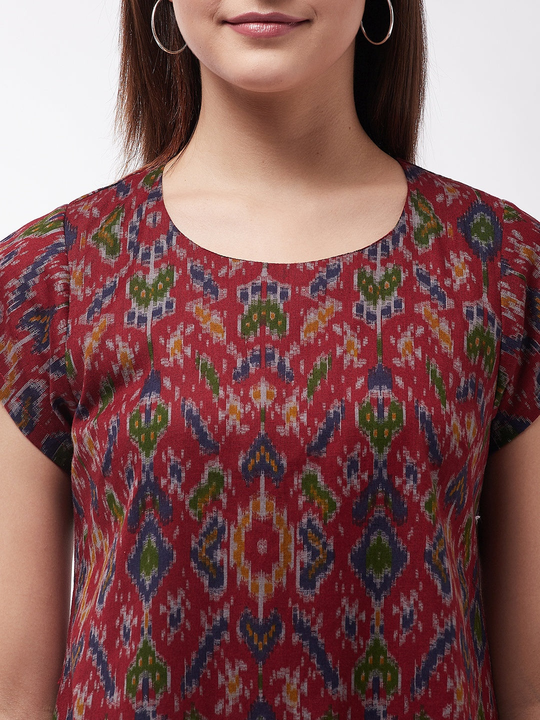 InWeave Abstract A- Line Ikkat Print Dress - Distacart