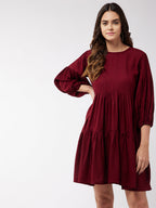 InWeave Women's Barn Red Flared Short Dress - Distacart