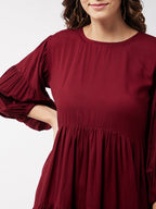 InWeave Women's Barn Red Flared Short Dress - Distacart